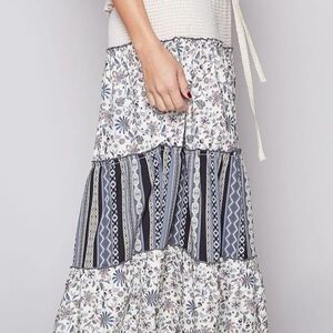 POL Floral and Striped Maxi Skirt